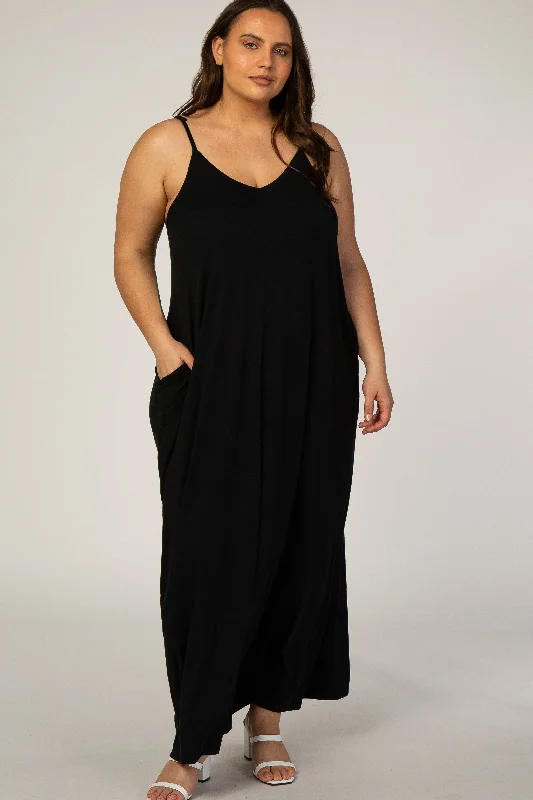 Feminine fashion to express your unique style   Black Cami Strap Plus Maxi Dress