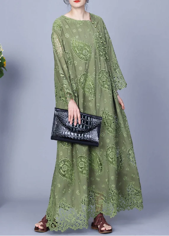Refresh your wardrobe with stylish women’s outfits Loose Green Embroidered Button Cotton Maxi Dress Long Sleeve Refresh your wardrobe with stylish women’s outfits Loose Green Embroidered Button Cotton Maxi Dress Long Sleeve