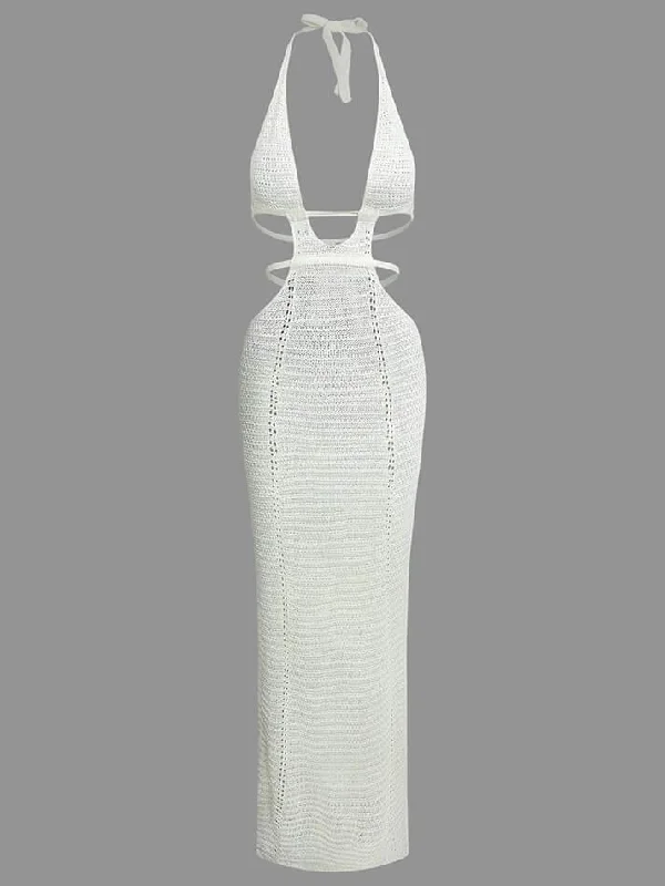 Summer-ready fashion for stylish women   Cut Out Halter Backless Knit Maxi Dress