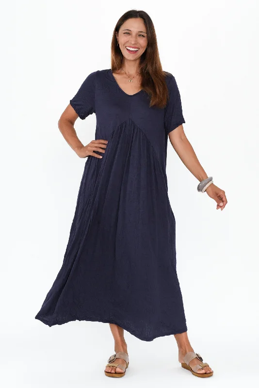 Express your style with fashionable women’s clothing   Savannah Dark Navy Crinkle Cotton Maxi Dress