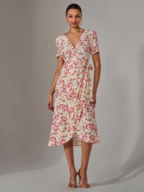 Premium quality women’s clothing at affordable prices   Wrap Midi Dress, Pink Floral