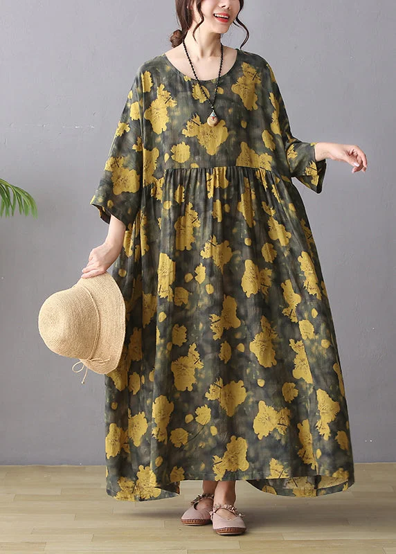 Elevate your style with fashionable women’s clothing Retro Yellow O-Neck Print Wrinkled Maxi Dress Long Sleeve Elevate your style with fashionable women’s clothing Retro Yellow O-Neck Print Wrinkled Maxi Dress Long Sleeve