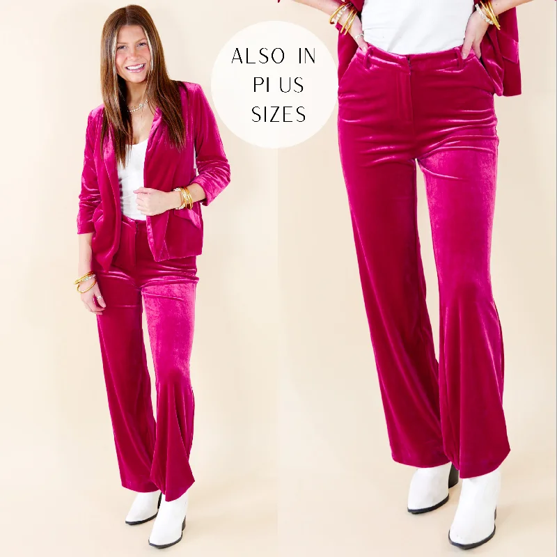 Chic Arrival Velvet Trouser Pants in Fuchsia Pink