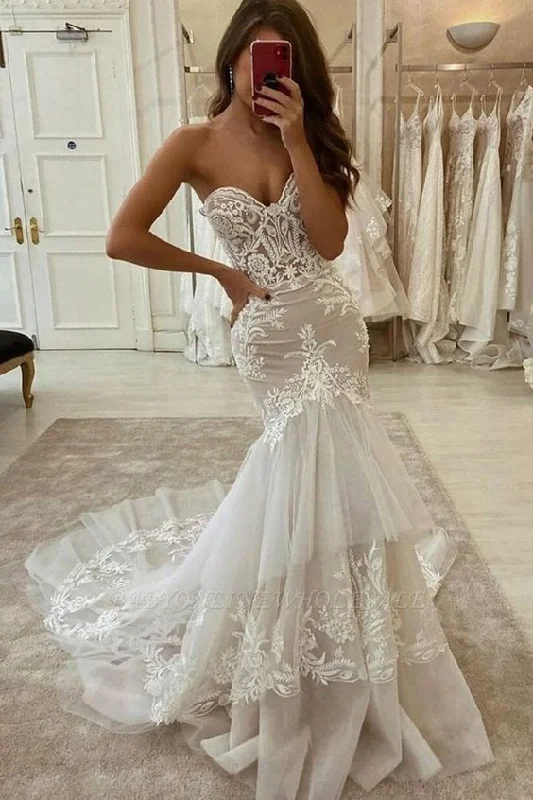 Stylish plus-size clothing for women   Elegant Sweetheart Tulle Lace Mermaid Wedding Dress Two-layer Trailing prom dress       cg23534