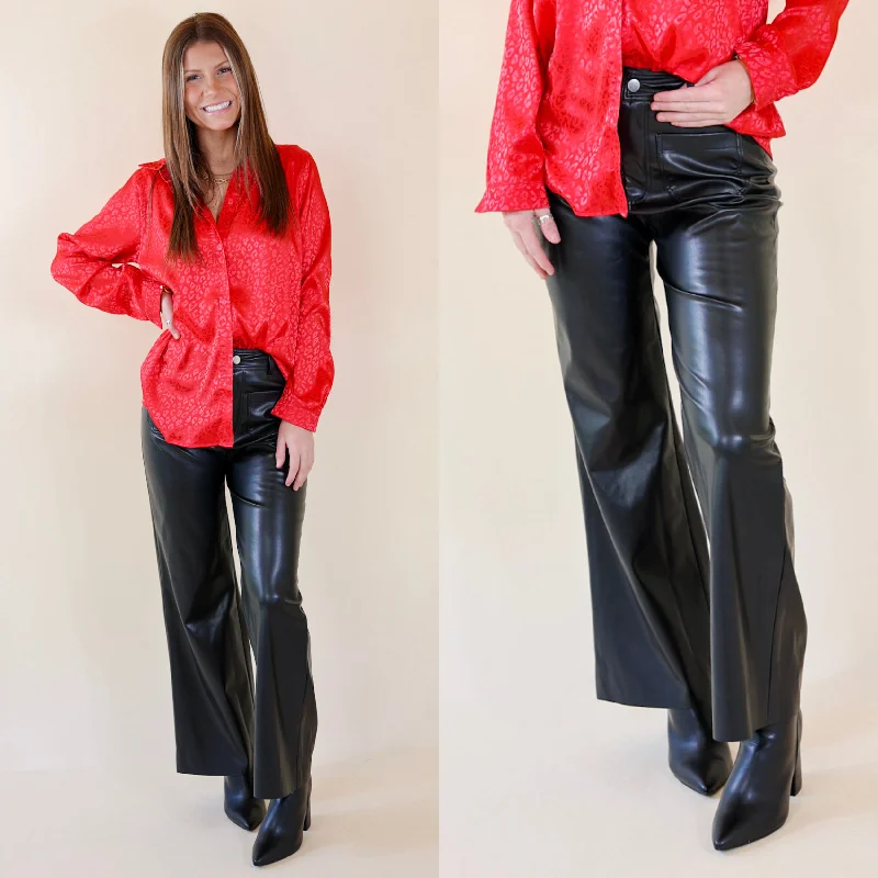 Out Late Faux Leather Trouser Pants in Black