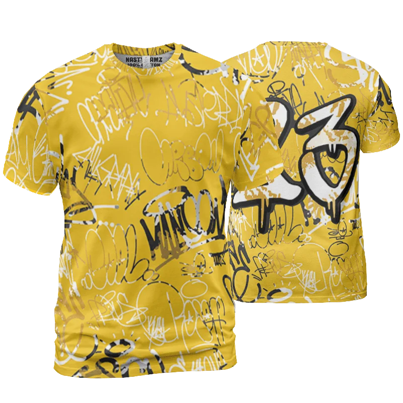 NastyJamz Yellow Ochre 6s T Shirt Match 23 Hiphop 3D All-Over Print Graffiti Pattern