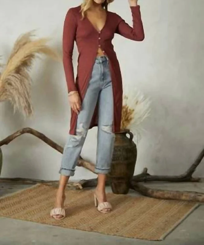 Elegant casual clothing for modern women   Long Sleeve Cardigan With Buttons In Marsala