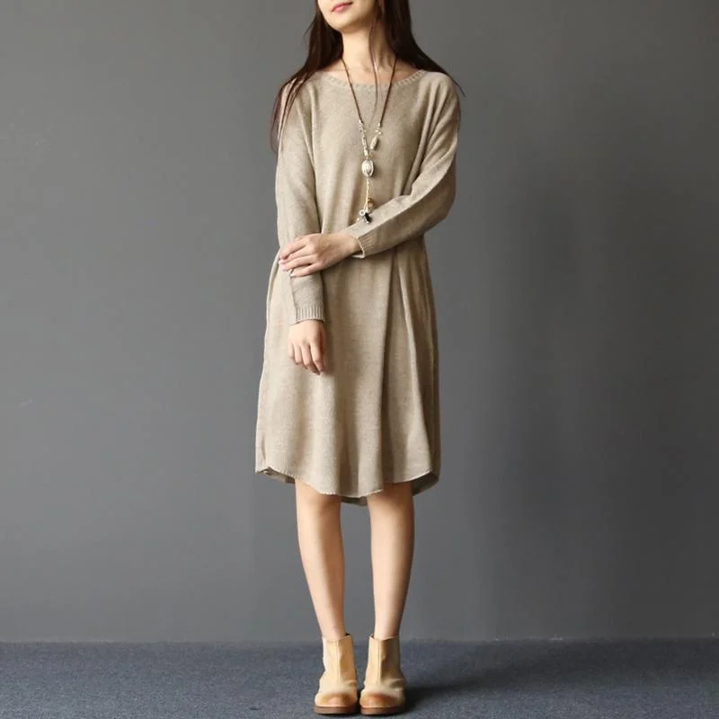 Versatile fashion for every type of woman   Nude elegant woolen women sweaters oversize knit dresses