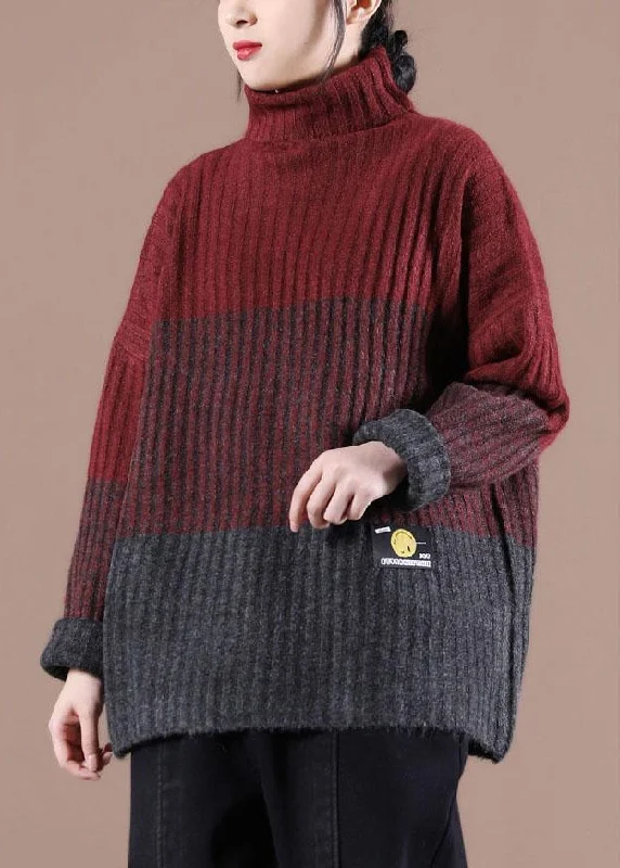 Organic Mulberry Colorblock Casual Fall Knit Sweater