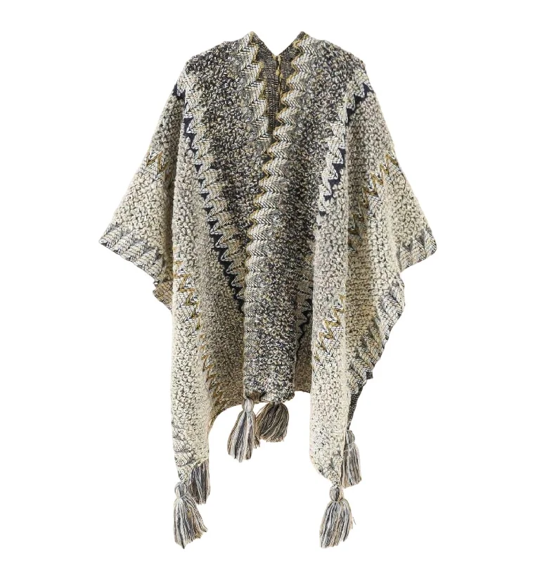 Feminine silhouettes for the modern woman   Women's Crochet Patterned Ruana In Gray