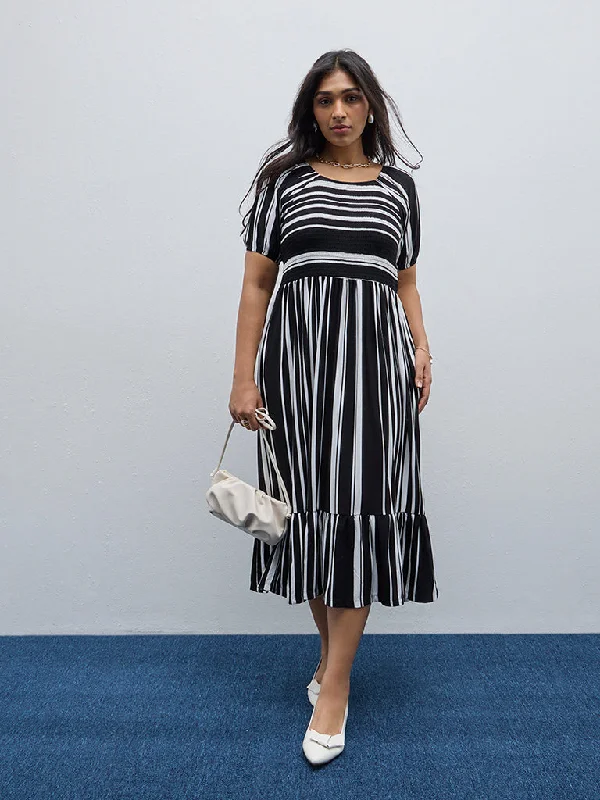 Gia Black Striped A-Line Dress