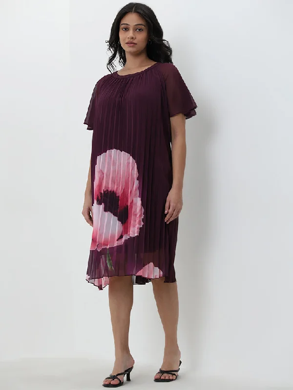 Gia Purple Floral Printed A-Line Dress