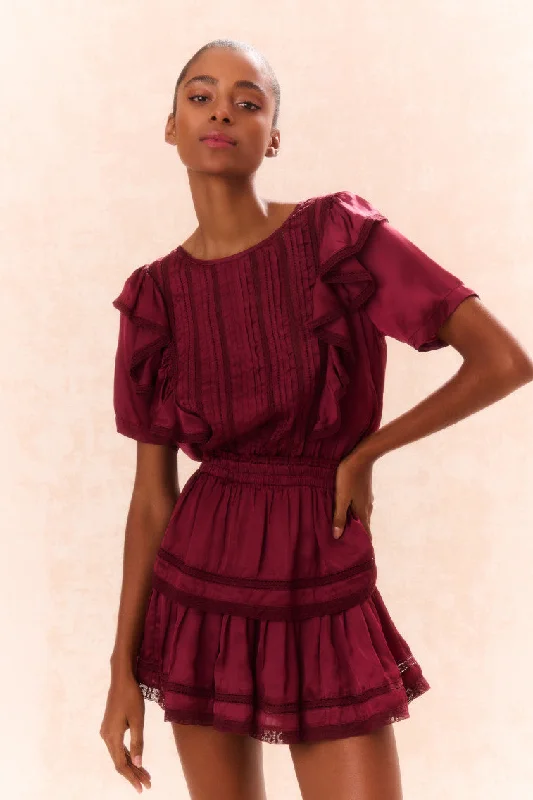 Natasha Cotton Ruffle Dress - OXBLOOD