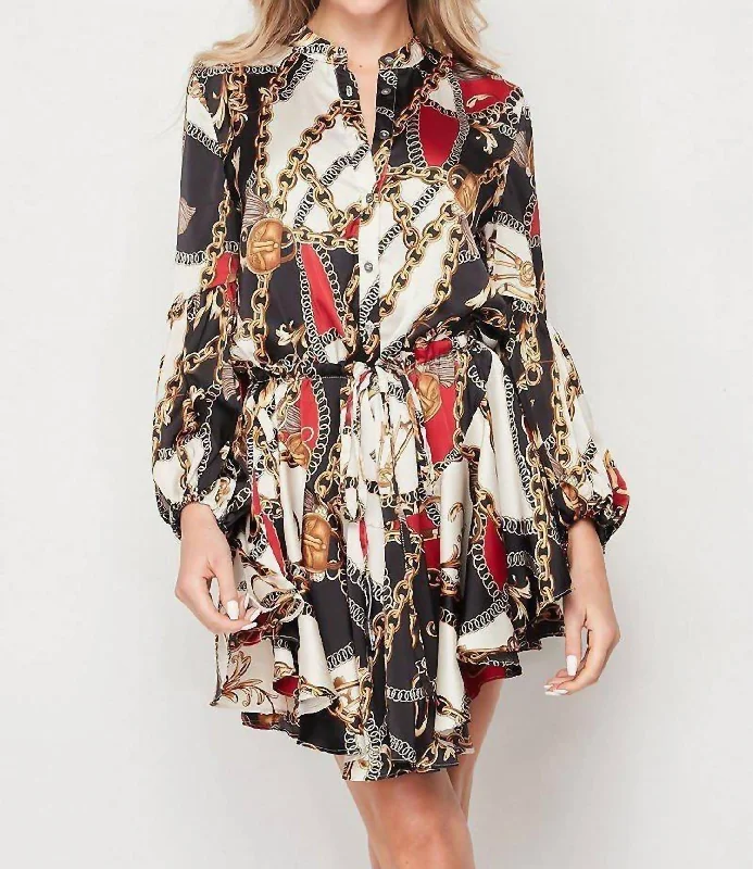 Sustainable fashion for stylish women   Button Down Dress In Chain Print