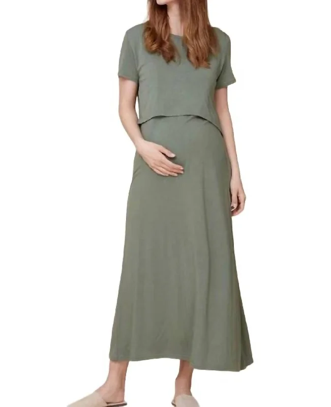 Designer-inspired women’s fashion at affordable prices   Flap Jersey Nursing Dress In Olive Green