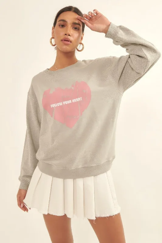 Hot Girl Vintage Follow Your Heart Heart French Terry Knit Sweatshirt