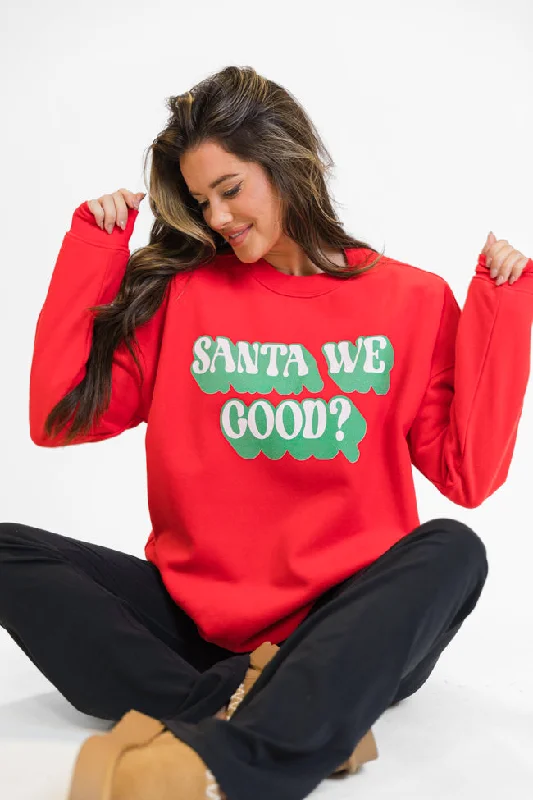 Santa We Good Red Oversized Graphic Sweatshirt