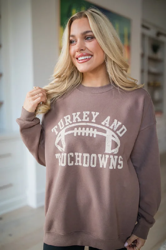 Turkey And Touchdowns Mocha Oversized Graphic Sweatshirt