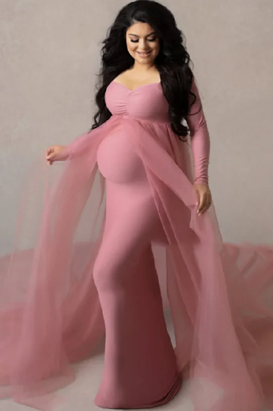 Versatile fashion options for every occasion   Mermaid Long Sleeves V-neck Maternity Photoshoot Dress