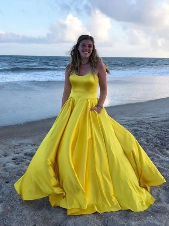 Stylish clothing designed to flatter every woman   Yellow satin long prom dress yellow evening dress   cg14826