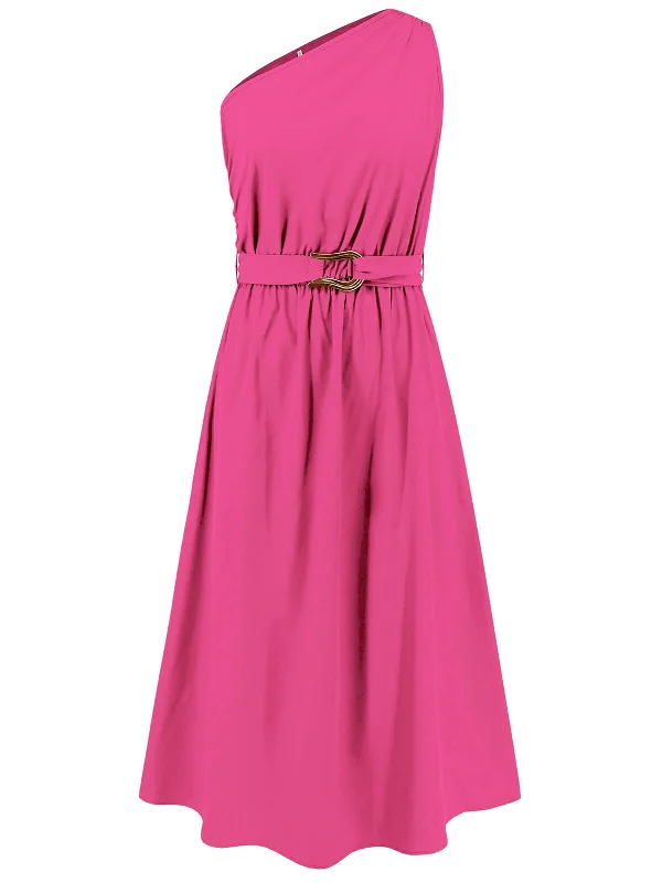 Timeless clothing pieces every woman should own   Dark Pink 1940s Solid One Shoulder  Dress