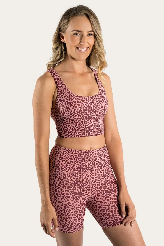 Harlow Womens Long Sports Bra - Cheetah Cabernet